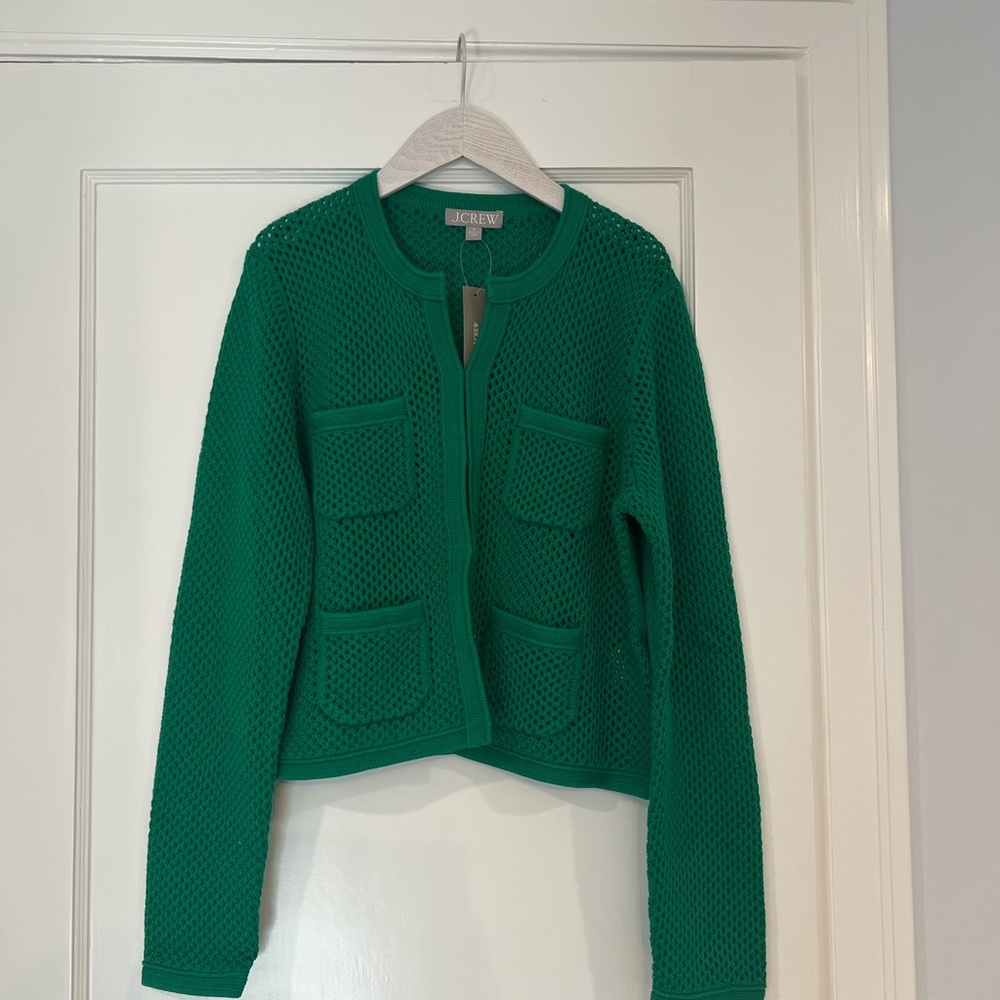 J. Crew Vibrant Green Open Pointelle Stitch Cardigan